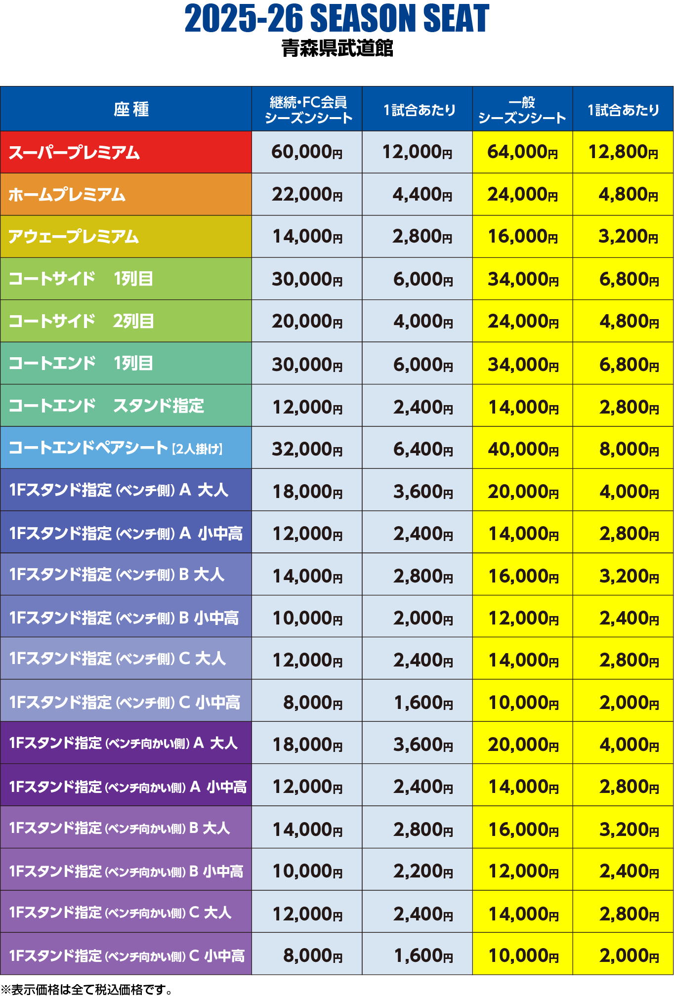 青森県武道館パック価格表