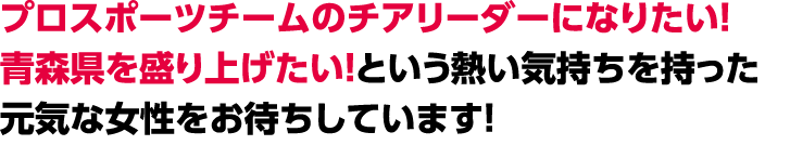 プロスポーツチームのチアリーダーになりたい！青森県を盛り上げたい！新しいことに挑戦したい！という熱い気持ちを持った、たくさんの元気な女性をお待ちしています！